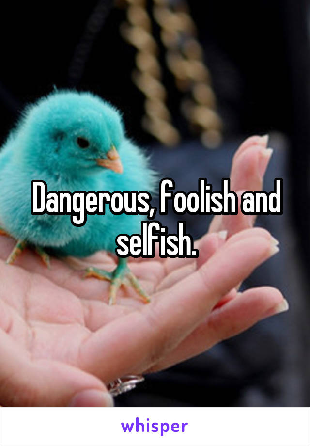 Dangerous, foolish and selfish.