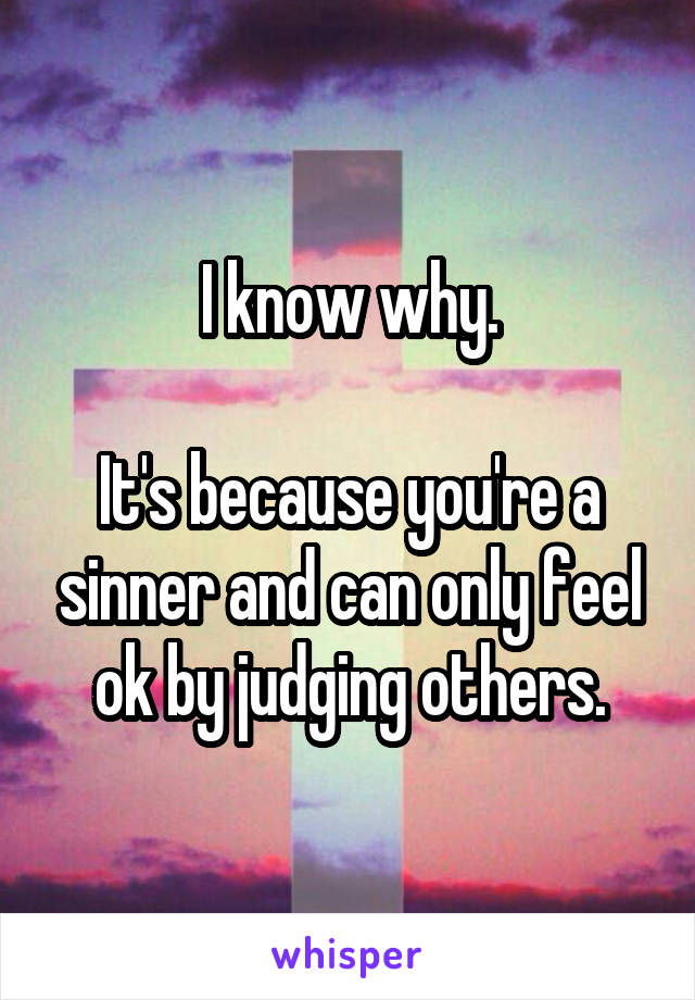 I know why.

It's because you're a sinner and can only feel ok by judging others.