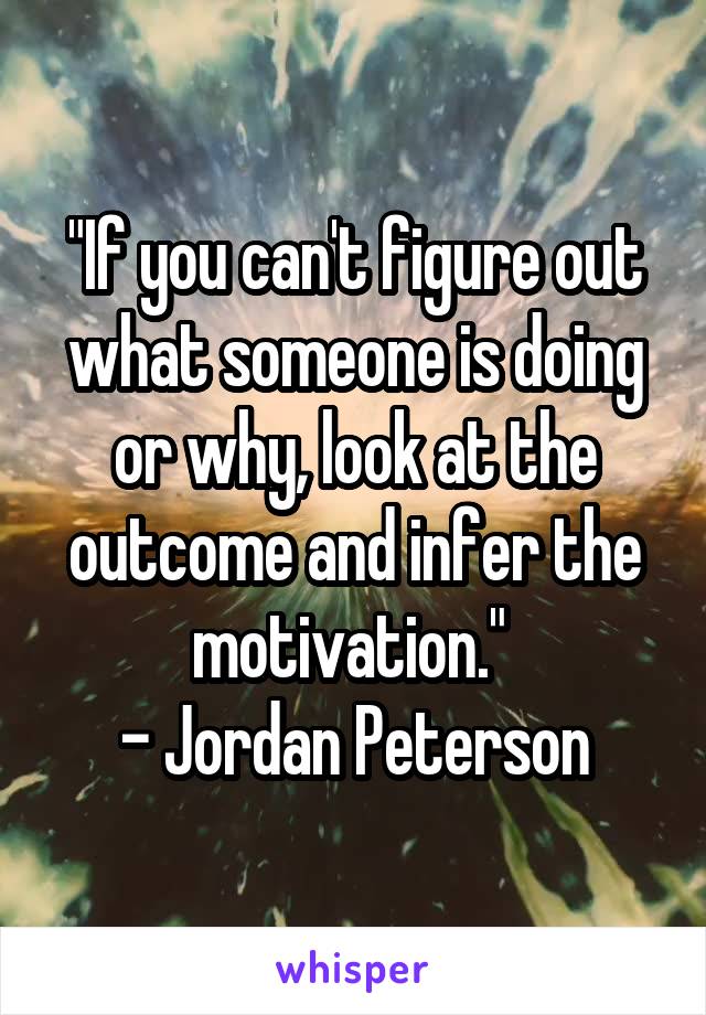 "If you can't figure out what someone is doing or why, look at the outcome and infer the motivation." 
- Jordan Peterson