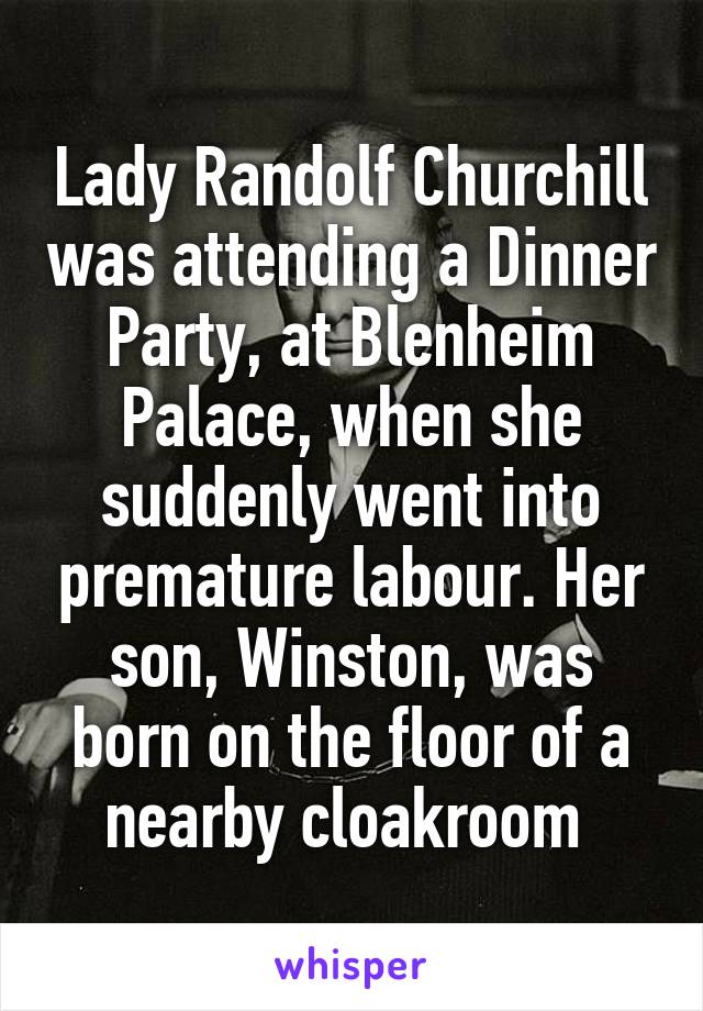 Lady Randolf Churchill was attending a Dinner Party, at Blenheim Palace, when she suddenly went into premature labour. Her son, Winston, was born on the floor of a nearby cloakroom 