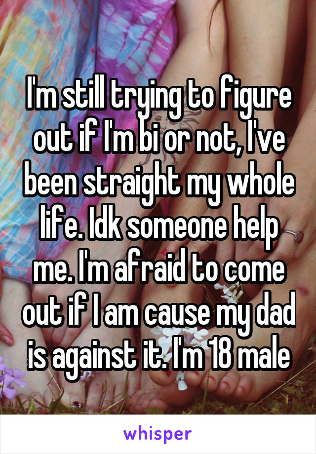 I'm still trying to figure out if I'm bi or not, I've been straight my whole life. Idk someone help me. I'm afraid to come out if I am cause my dad is against it. I'm 18 male