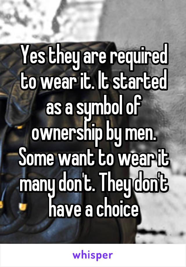Yes they are required to wear it. It started as a symbol of ownership by men. Some want to wear it many don't. They don't have a choice