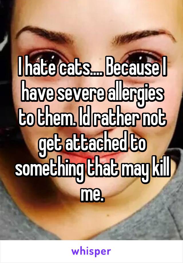I hate cats.... Because I have severe allergies to them. Id rather not get attached to something that may kill me.