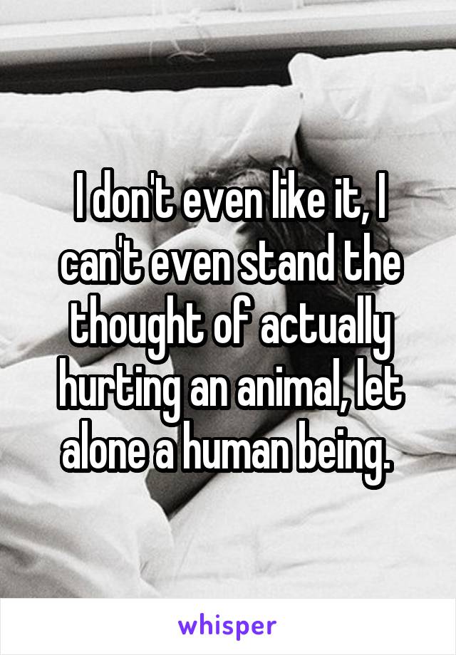 I don't even like it, I can't even stand the thought of actually hurting an animal, let alone a human being. 
