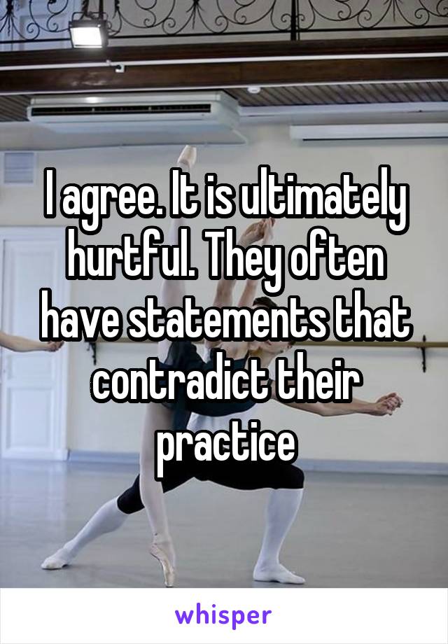 I agree. It is ultimately hurtful. They often have statements that contradict their practice