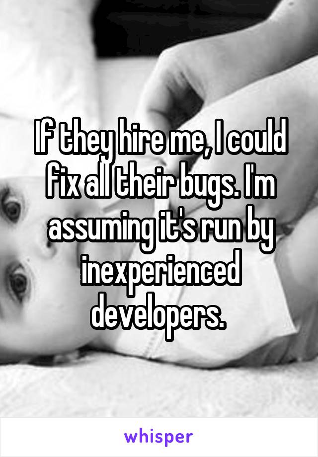If they hire me, I could fix all their bugs. I'm assuming it's run by inexperienced developers. 