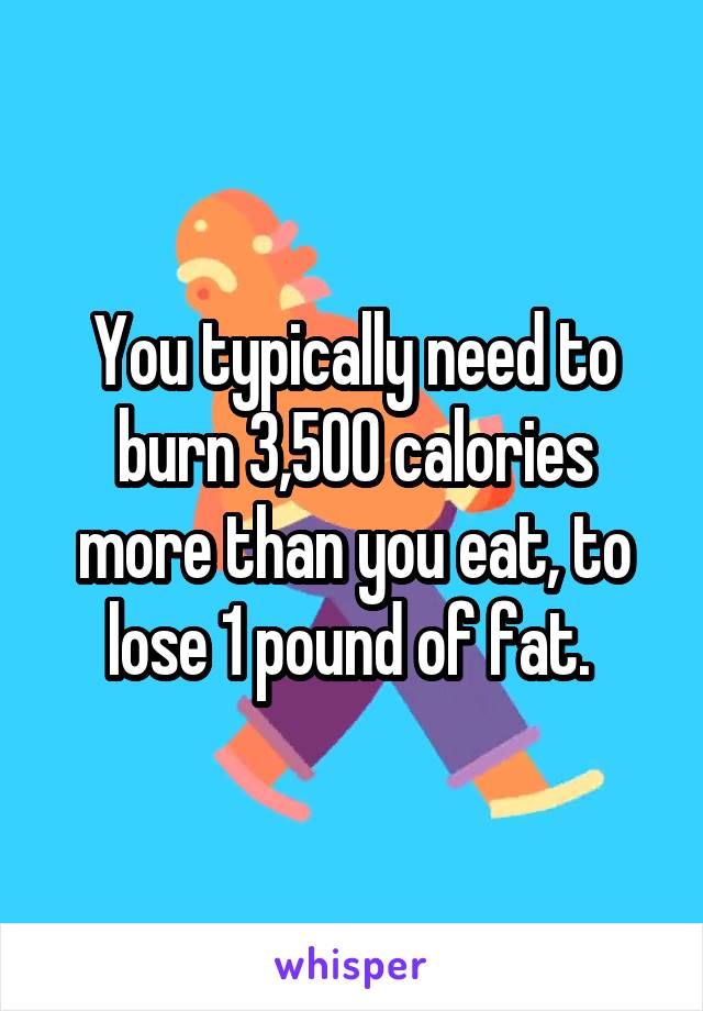 You typically need to burn 3,500 calories more than you eat, to lose 1 pound of fat. 