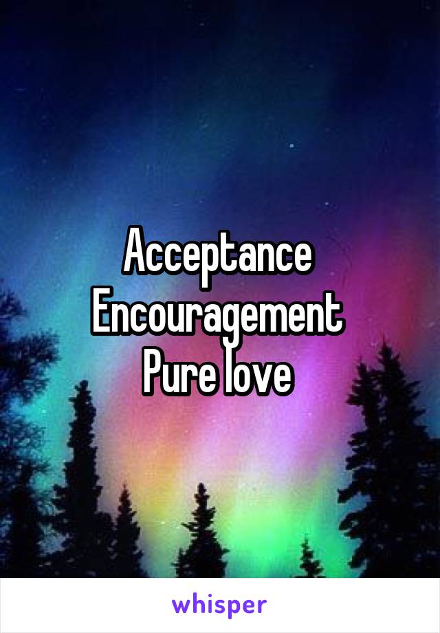 Acceptance 
Encouragement 
Pure love 