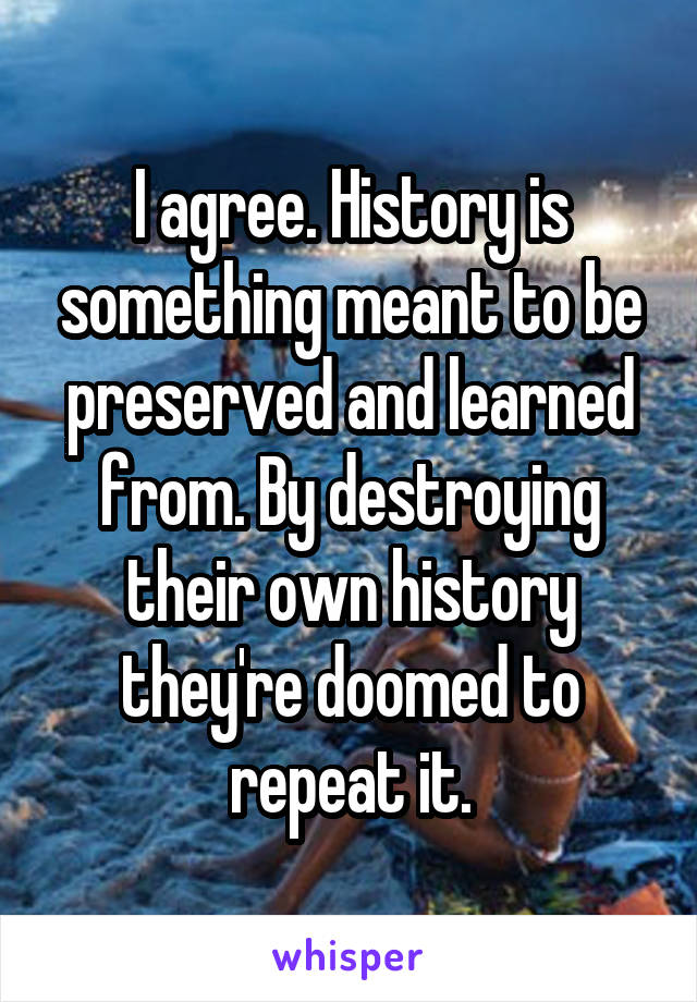 I agree. History is something meant to be preserved and learned from. By destroying their own history they're doomed to repeat it.