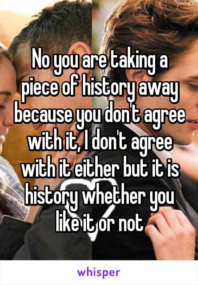 No you are taking a piece of history away because you don't agree with it, I don't agree with it either but it is history whether you like it or not