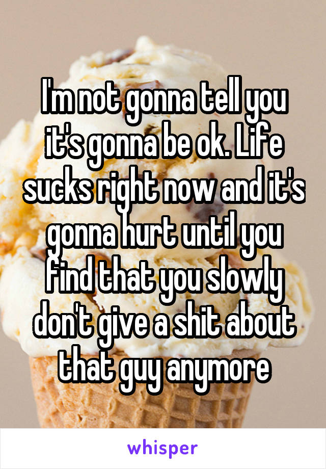 I'm not gonna tell you it's gonna be ok. Life sucks right now and it's gonna hurt until you find that you slowly don't give a shit about that guy anymore