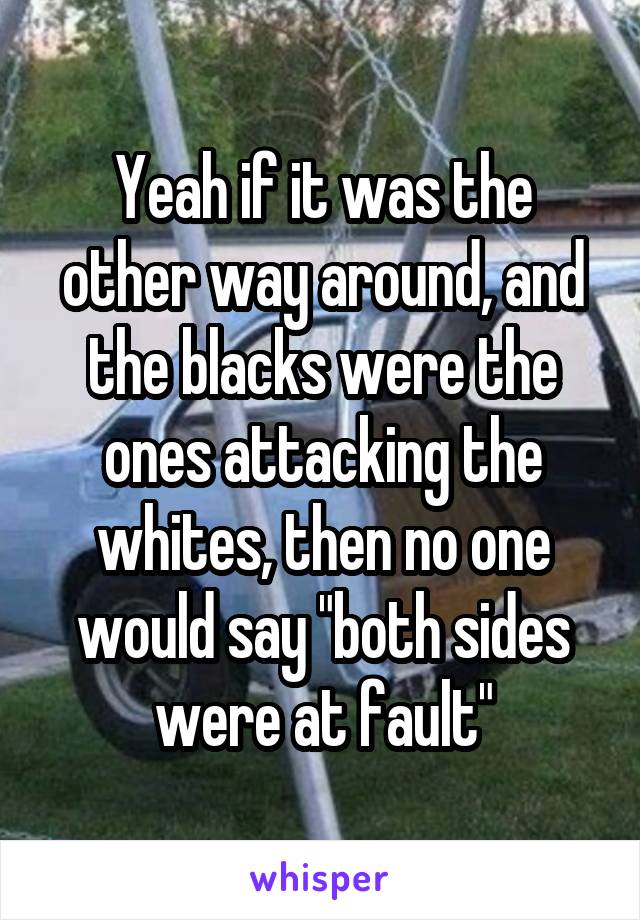 Yeah if it was the other way around, and the blacks were the ones attacking the whites, then no one would say "both sides were at fault"