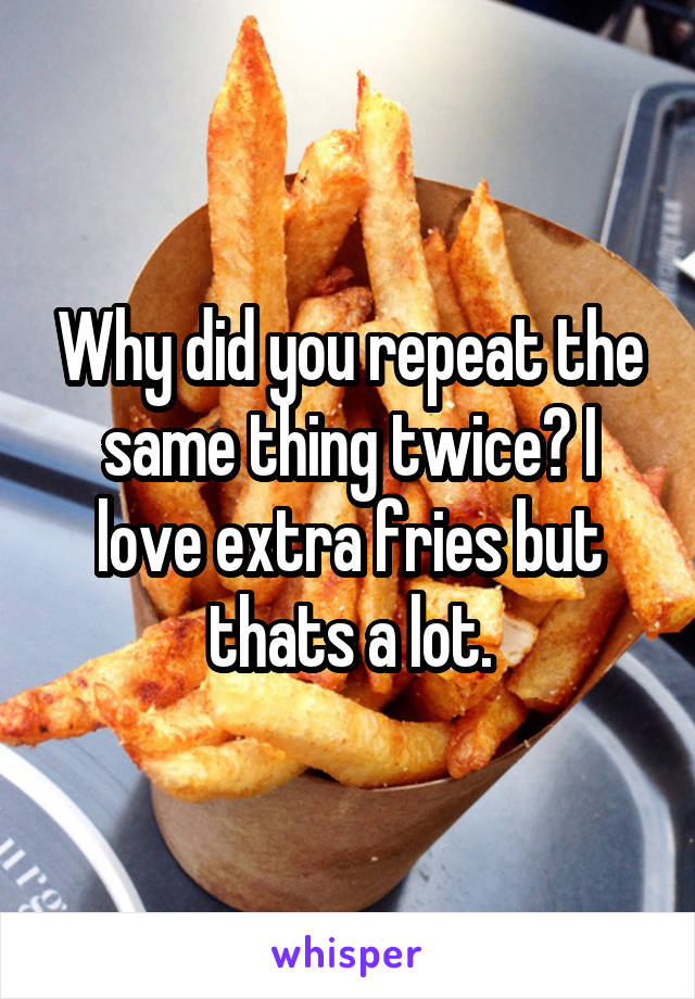 Why did you repeat the same thing twice? I love extra fries but thats a lot.