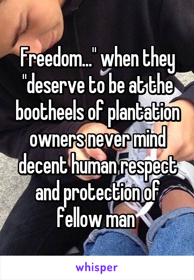 Freedom..." when they "deserve to be at the bootheels of plantation owners never mind decent human respect and protection of fellow man 