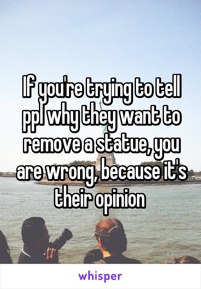 If you're trying to tell ppl why they want to remove a statue, you are wrong, because it's their opinion 