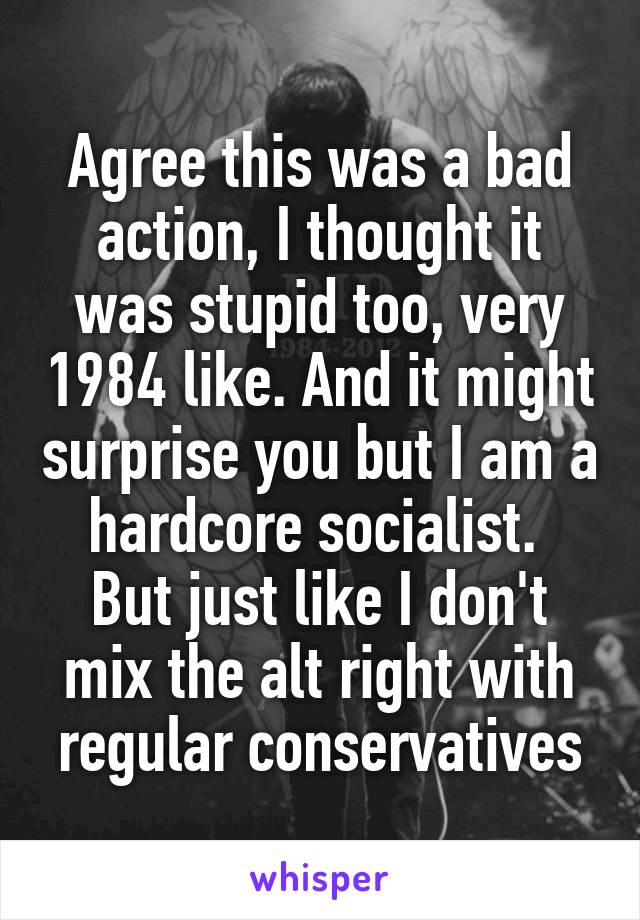 Agree this was a bad action, I thought it was stupid too, very 1984 like. And it might surprise you but I am a hardcore socialist. 
But just like I don't mix the alt right with regular conservatives