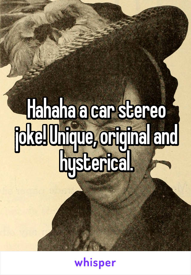 Hahaha a car stereo joke! Unique, original and hysterical.
