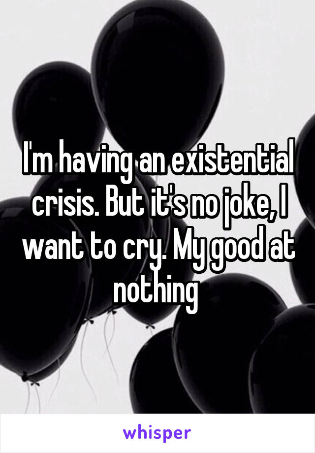 I'm having an existential crisis. But it's no joke, I want to cry. My good at nothing 