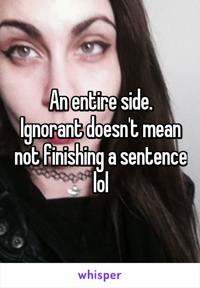 An entire side.
Ignorant doesn't mean not finishing a sentence lol