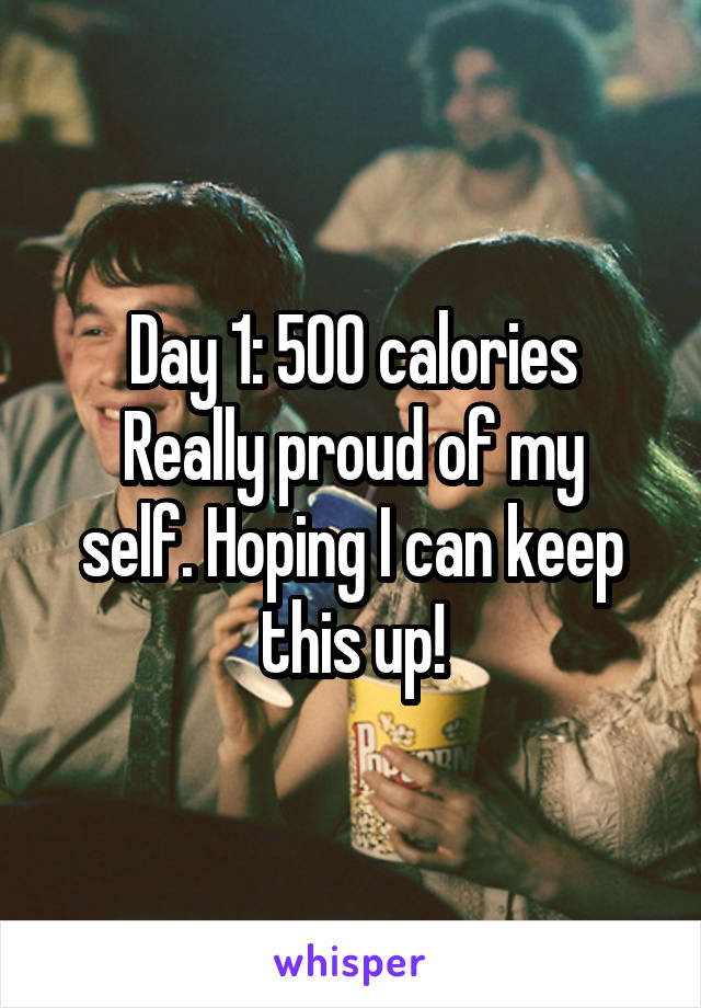 Day 1: 500 calories
Really proud of my self. Hoping I can keep this up!