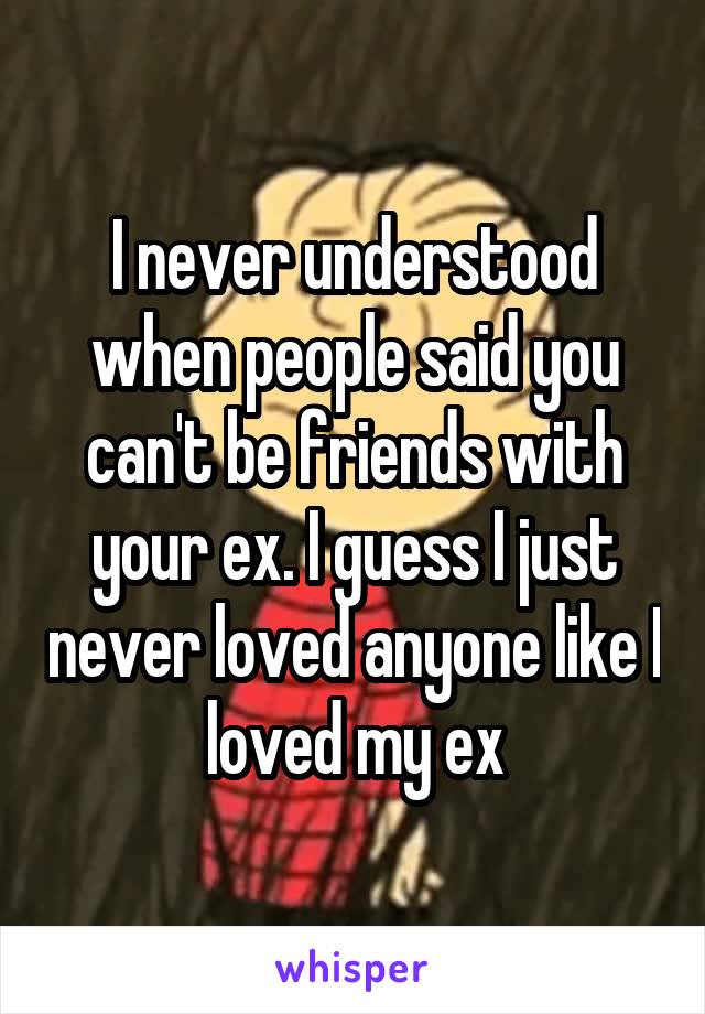 I never understood when people said you can't be friends with your ex. I guess I just never loved anyone like I loved my ex