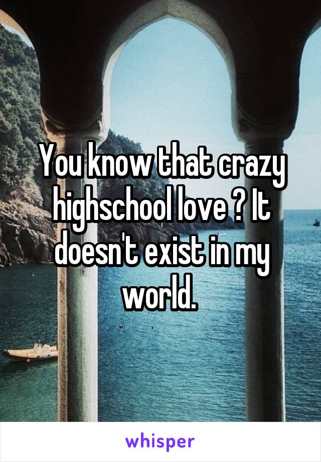 You know that crazy highschool love ? It doesn't exist in my world. 