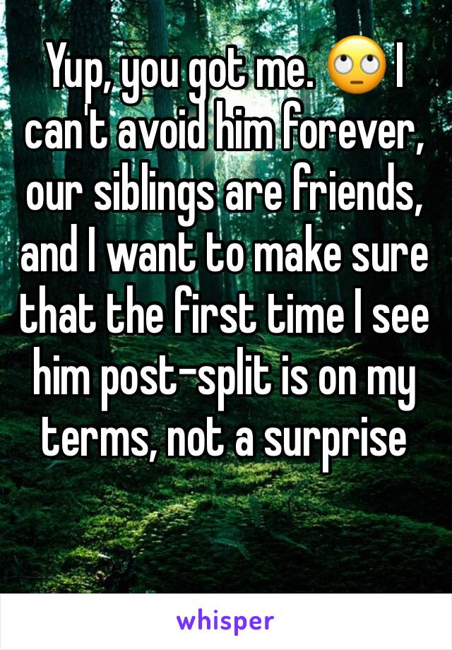 Yup, you got me. 🙄 I can't avoid him forever, our siblings are friends, and I want to make sure that the first time I see him post-split is on my terms, not a surprise