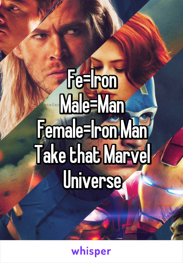 Fe=Iron
Male=Man
Female=Iron Man
Take that Marvel Universe