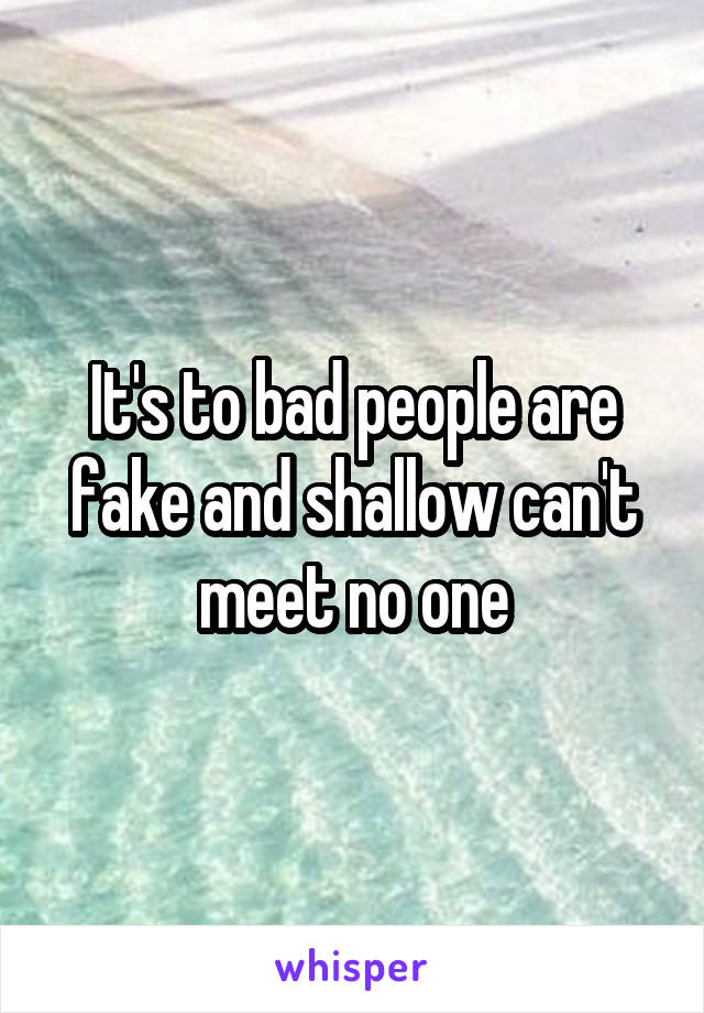 It's to bad people are fake and shallow can't meet no one