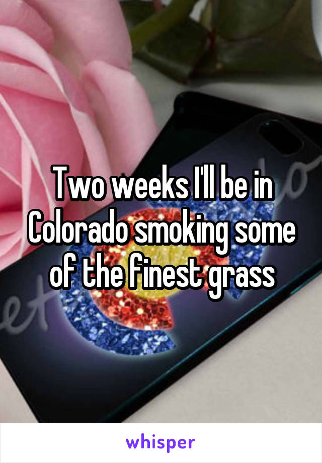Two weeks I'll be in Colorado smoking some of the finest grass