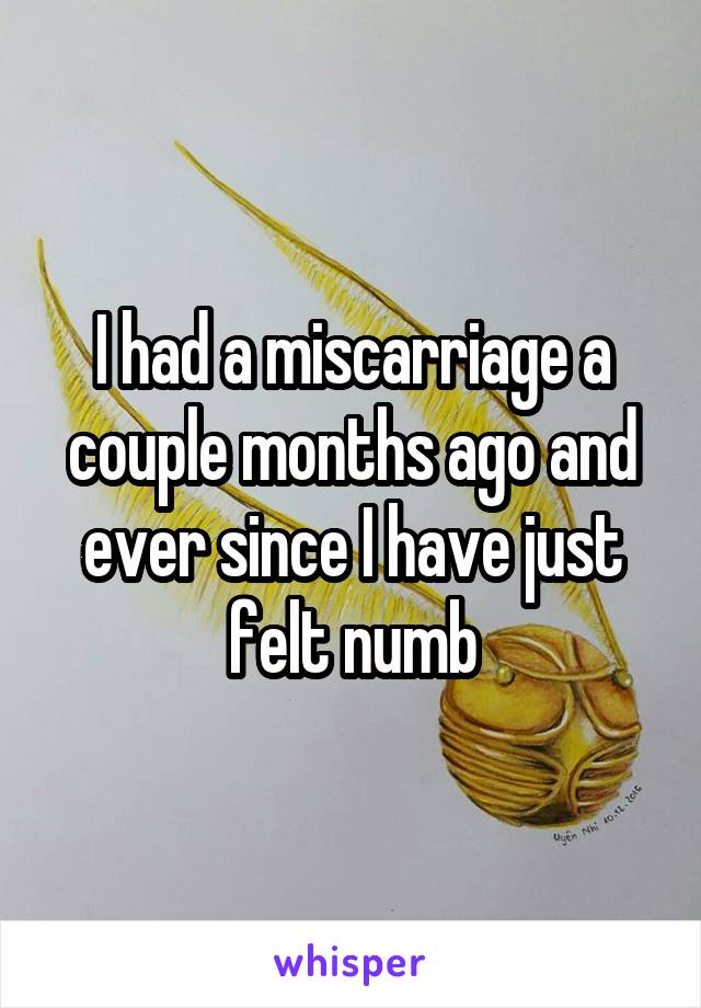 I had a miscarriage a couple months ago and ever since I have just felt numb