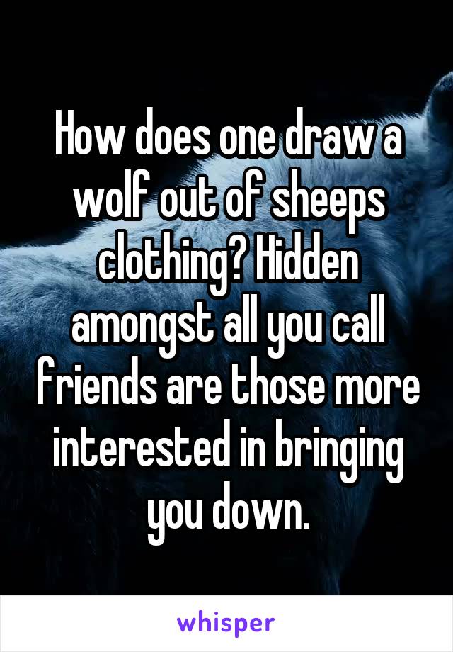 How does one draw a wolf out of sheeps clothing? Hidden amongst all you call friends are those more interested in bringing you down.