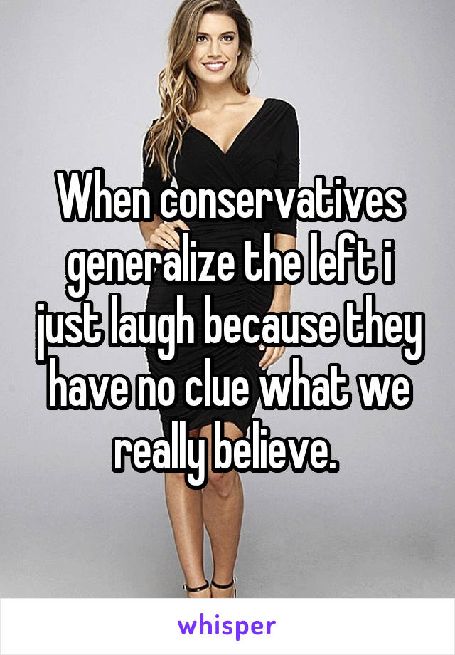When conservatives generalize the left i just laugh because they have no clue what we really believe. 