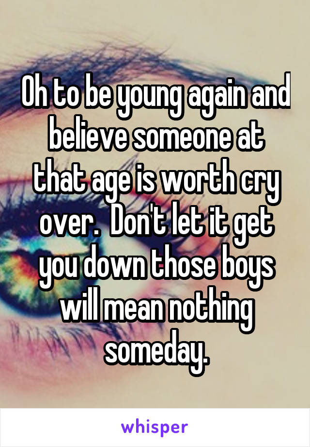 Oh to be young again and believe someone at that age is worth cry over.  Don't let it get you down those boys will mean nothing someday.