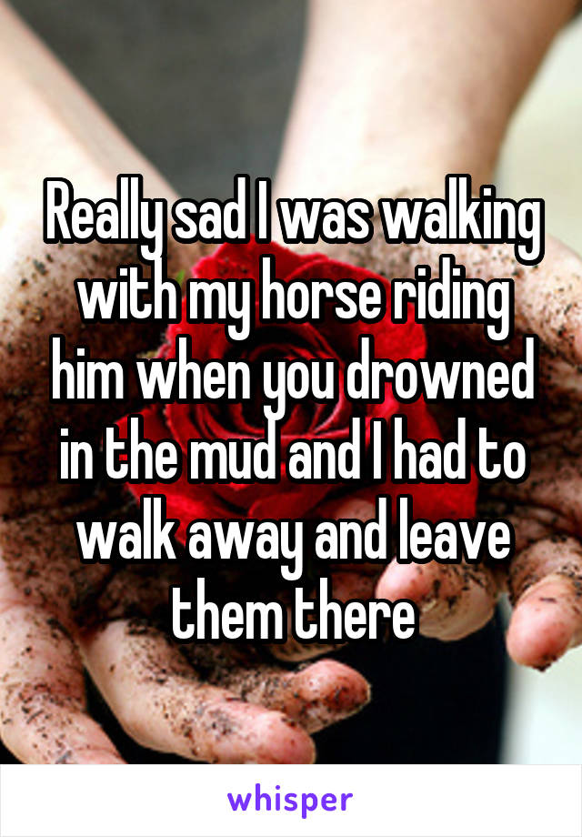 Really sad I was walking with my horse riding him when you drowned in the mud and I had to walk away and leave them there