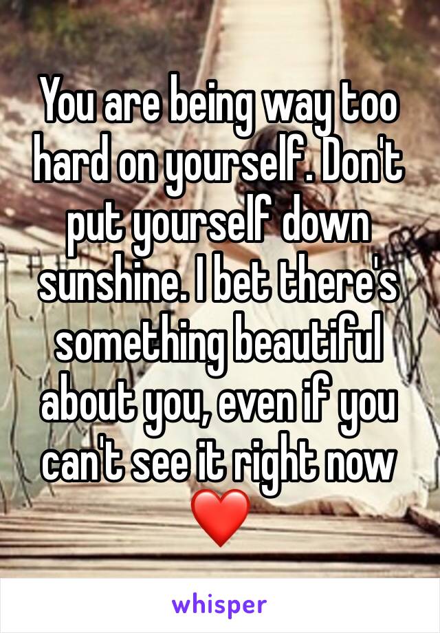 You are being way too hard on yourself. Don't put yourself down sunshine. I bet there's something beautiful about you, even if you can't see it right now ❤️ 
