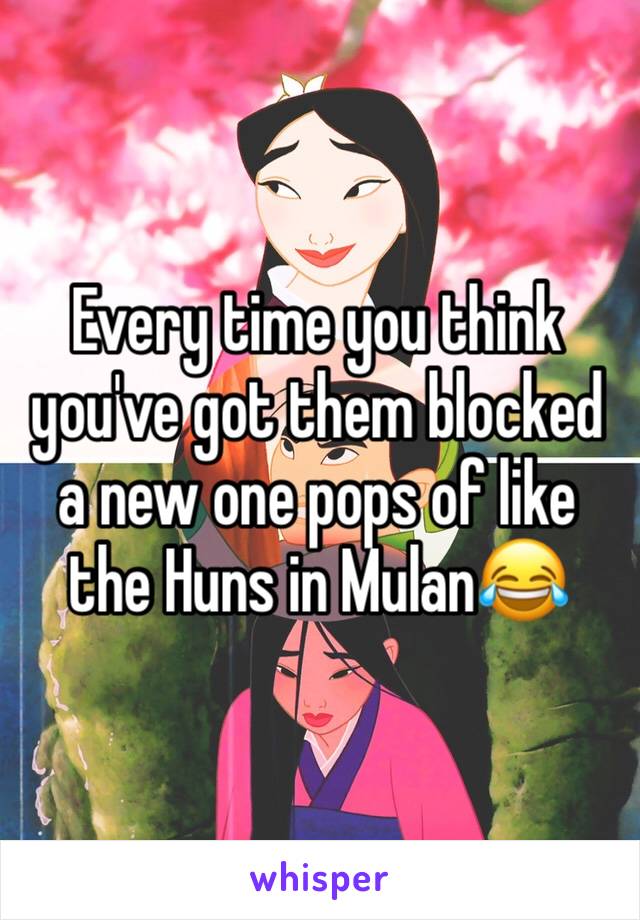 Every time you think you've got them blocked a new one pops of like the Huns in Mulan😂