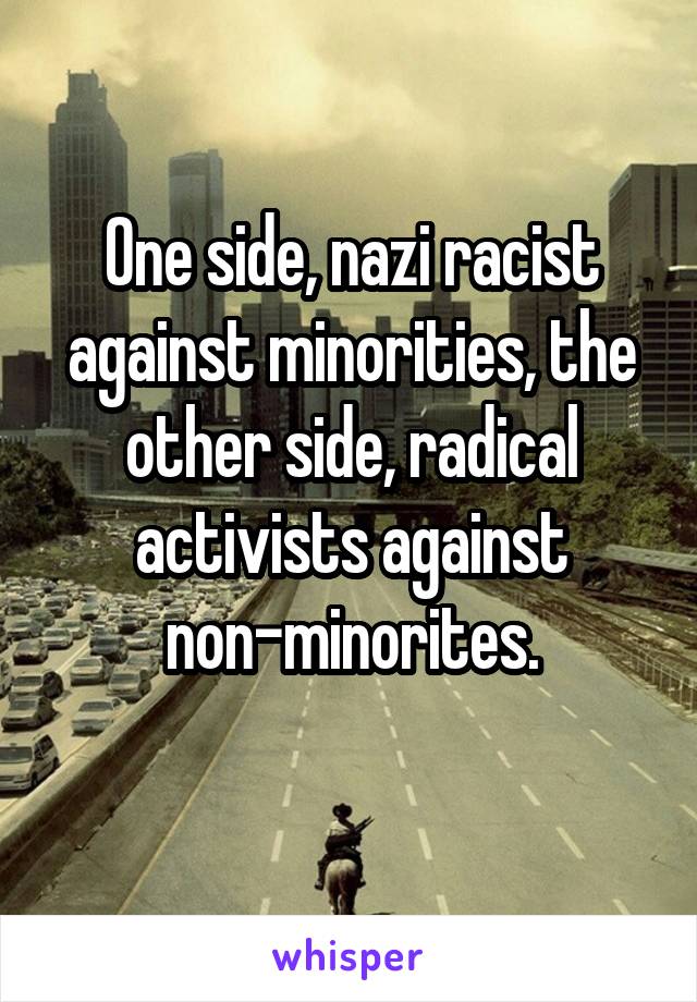 One side, nazi racist against minorities, the other side, radical activists against non-minorites.
