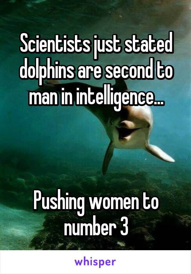 Scientists just stated dolphins are second to man in intelligence...



Pushing women to number 3