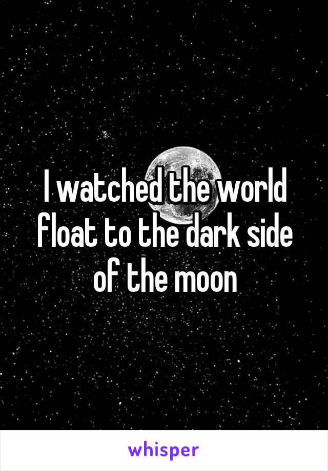 I watched the world float to the dark side of the moon
