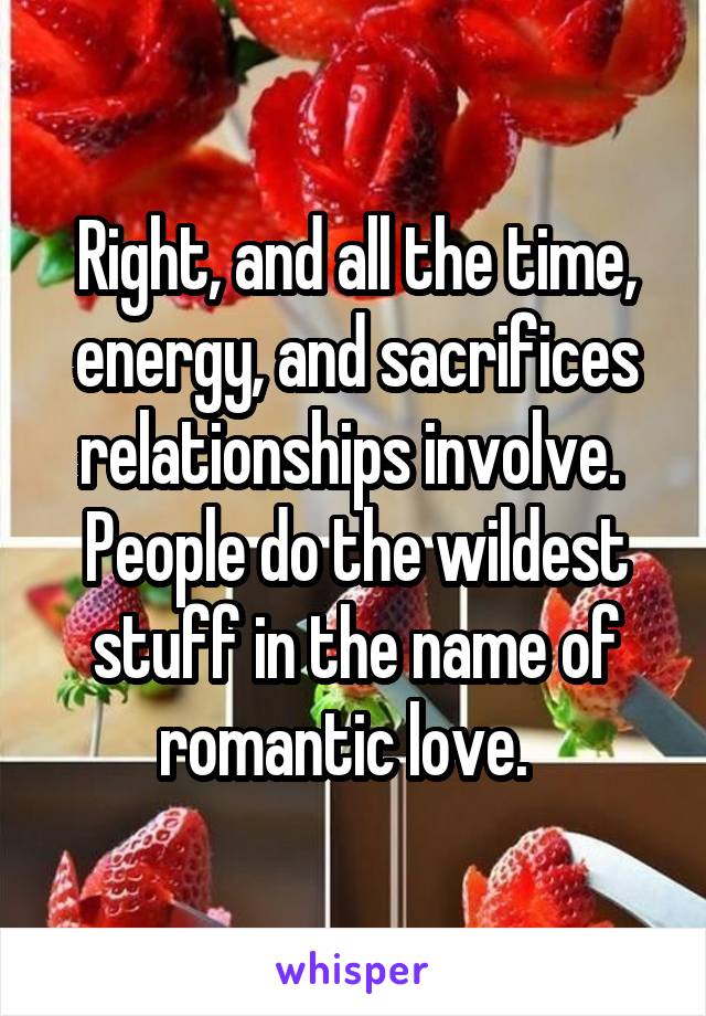 Right, and all the time, energy, and sacrifices relationships involve.  People do the wildest stuff in the name of romantic love.  