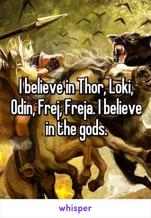 I believe in Thor, Loki, Odin, Frej, Freja. I believe in the gods.