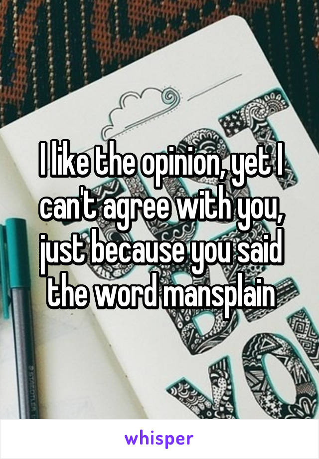 I like the opinion, yet I can't agree with you, just because you said the word mansplain