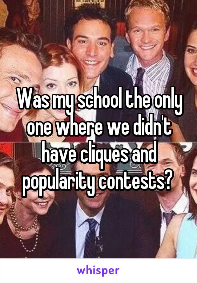 Was my school the only one where we didn't have cliques and popularity contests? 