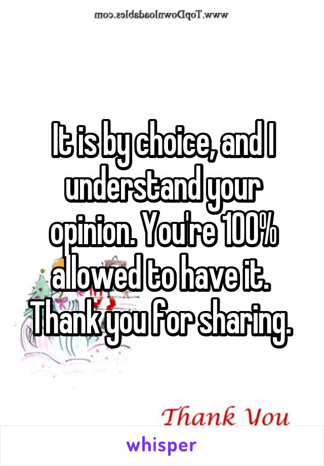 It is by choice, and I understand your opinion. You're 100% allowed to have it. 
Thank you for sharing. 