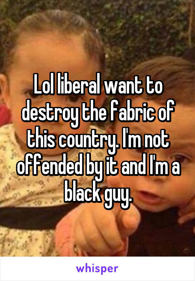Lol liberal want to destroy the fabric of this country. I'm not offended by it and I'm a black guy.