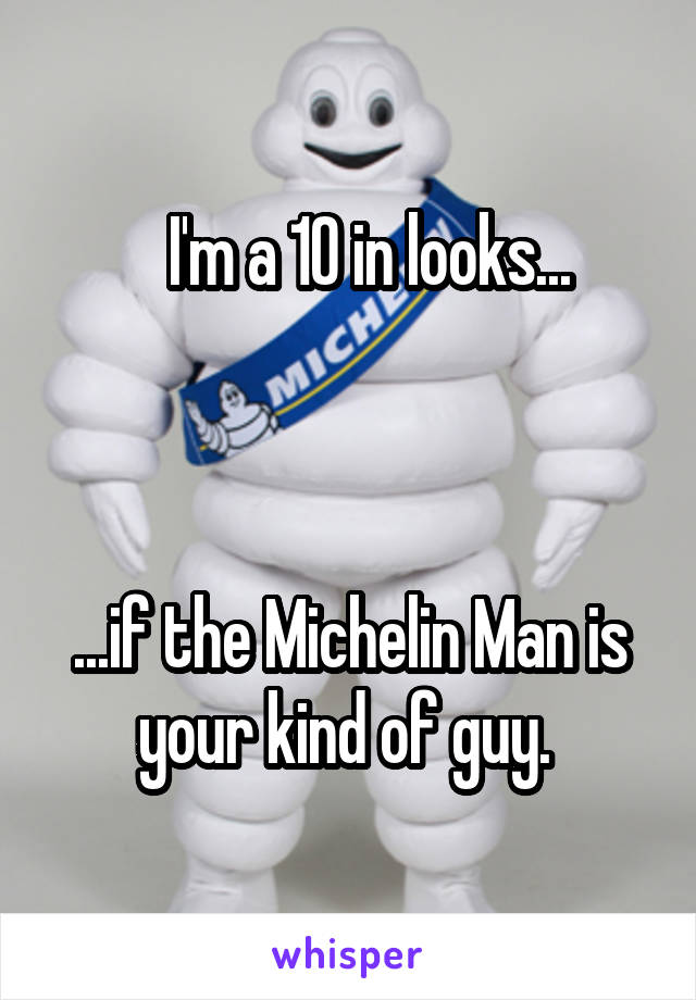     I'm a 10 in looks... 



...if the Michelin Man is your kind of guy. 