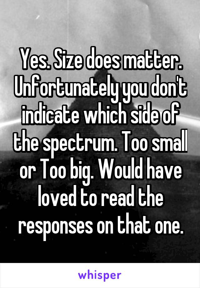 Yes. Size does matter. Unfortunately you don't indicate which side of the spectrum. Too small or Too big. Would have loved to read the responses on that one.