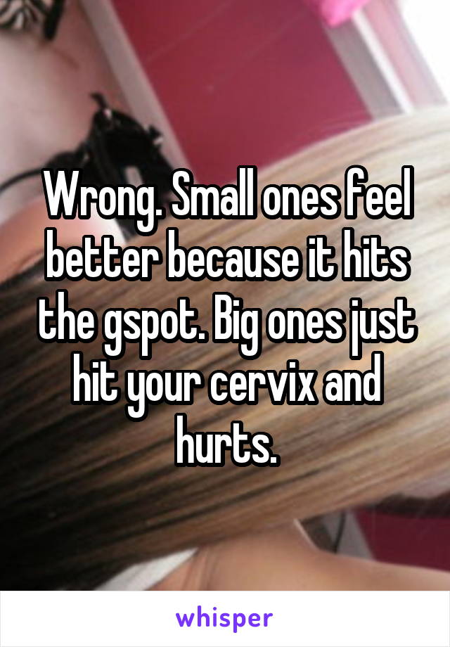 Wrong. Small ones feel better because it hits the gspot. Big ones just hit your cervix and hurts.