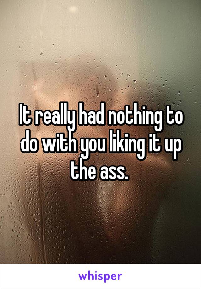 It really had nothing to do with you liking it up the ass. 